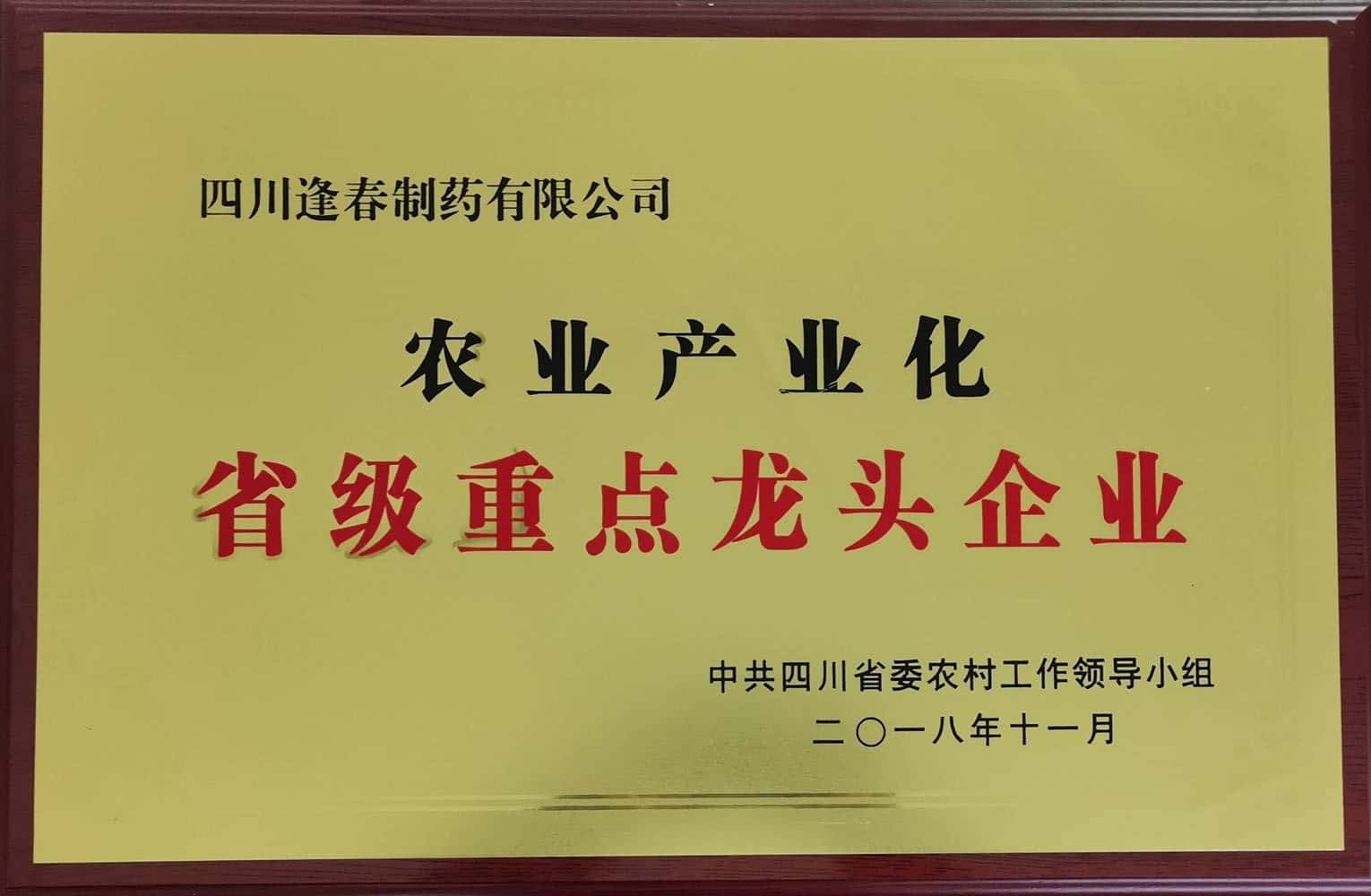 农业工业化省级重点龙头企业